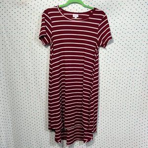 LulaRoe Red & White Striped Short Sleeve Knee Length Dress